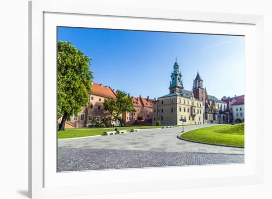 Wawel Castle on Sunny Day with Blue Sky and White Clouds-Jorg Hackemann-Framed Photographic Print