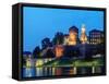 Wawel Royal Castle and Vistula River at twilight, Cracow, Lesser Poland Voivodeship, Poland, Europe-Karol Kozlowski-Framed Stretched Canvas