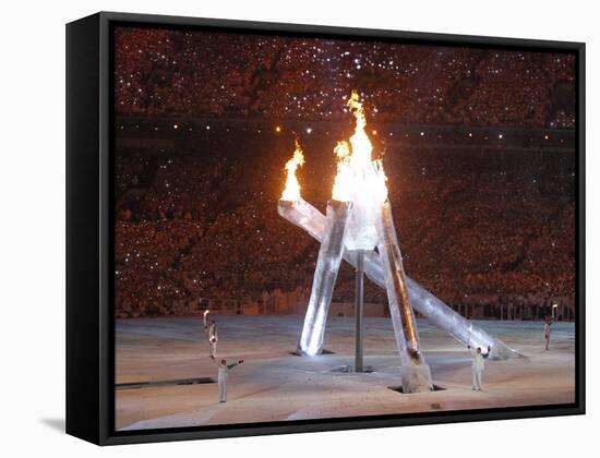 Wayne Gretzky and Others with Burning Olympic Cauldron, Opening Ceremonies for the XXI Winter Games-null-Framed Stretched Canvas