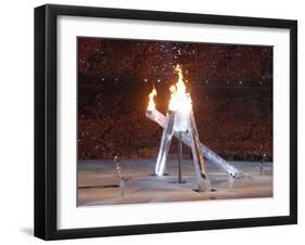 Wayne Gretzky and Others with Burning Olympic Cauldron, Opening Ceremonies for the XXI Winter Games-null-Framed Photographic Print