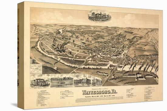 Waynesboro, Virginia - Panoramic Map-Lantern Press-Stretched Canvas