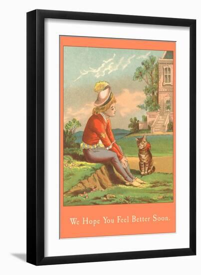 We Hope You Feel Better Soon, Boy and Cat-null-Framed Art Print