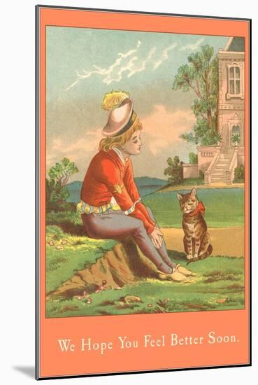 We Hope You Feel Better Soon, Boy and Cat-null-Mounted Art Print