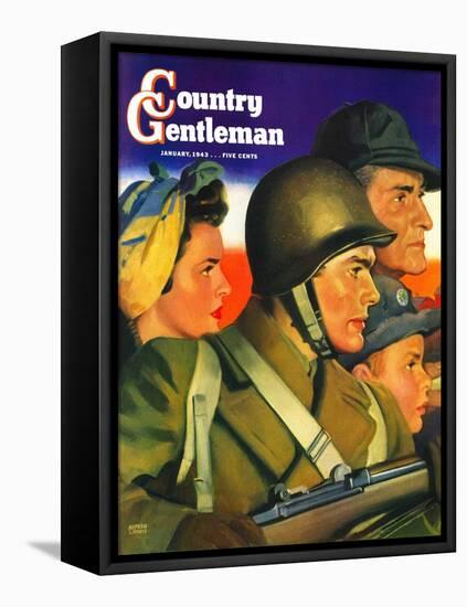 "We're All Important Now," Country Gentleman Cover, January 1, 1943-Andrew Loomis-Framed Stretched Canvas