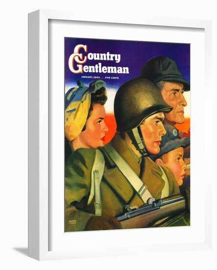 "We're All Important Now," Country Gentleman Cover, January 1, 1943-Andrew Loomis-Framed Giclee Print