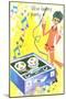 We're Having a Party, Mod with Tape Deck Cartoon-null-Mounted Art Print