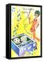 We're Having a Party, Mod with Tape Deck Cartoon-null-Framed Stretched Canvas