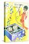 We're Having a Party, Mod with Tape Deck Cartoon-null-Stretched Canvas