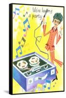 We're Having a Party, Mod with Tape Deck Cartoon-null-Framed Stretched Canvas