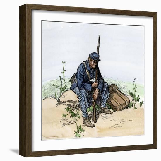 Weary Infantryman Resting by the Wayside, US Civil War-null-Framed Giclee Print