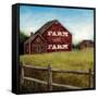 Weathered Barns Red with Words-David Cater Brown-Framed Stretched Canvas