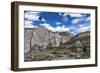 Weathered Buddhist chortens at Neyrak village looking over cliff, Zanskar, India, Himalayas, Asia-Thomas L. Kelly-Framed Photographic Print