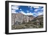 Weathered Buddhist chortens at Neyrak village looking over cliff, Zanskar, India, Himalayas, Asia-Thomas L. Kelly-Framed Photographic Print