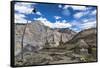 Weathered Buddhist chortens at Neyrak village looking over cliff, Zanskar, India, Himalayas, Asia-Thomas L. Kelly-Framed Stretched Canvas