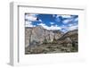 Weathered Buddhist chortens at Neyrak village looking over cliff, Zanskar, India, Himalayas, Asia-Thomas L. Kelly-Framed Photographic Print