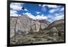 Weathered Buddhist chortens at Neyrak village looking over cliff, Zanskar, India, Himalayas, Asia-Thomas L. Kelly-Framed Photographic Print