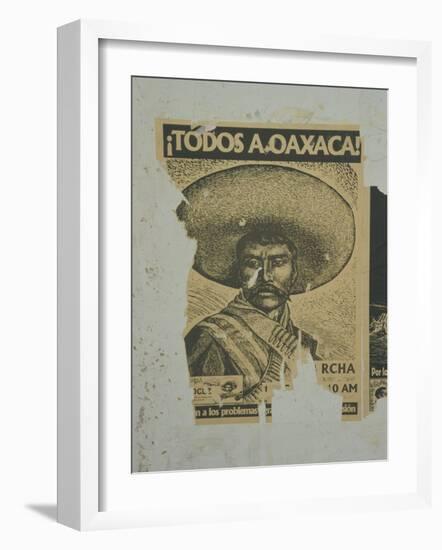 Weathered Street Poster Depicting Pancho Villa, Oaxaca, Mexico-Judith Haden-Framed Photographic Print