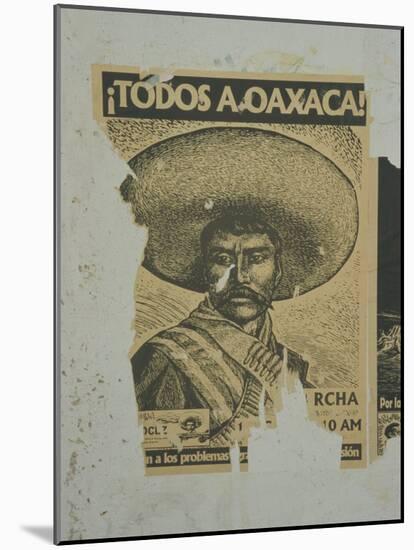 Weathered Street Poster Depicting Pancho Villa, Oaxaca, Mexico-Judith Haden-Mounted Photographic Print