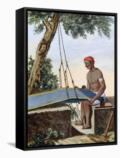 Weaver at Loom, Engraving from Voyage to East Indies and China Between 1774 and 1781-Pierre Sonnerat-Framed Stretched Canvas