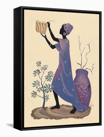 Weaving Basket - Purple Dress-Judy Mastrangelo-Framed Stretched Canvas