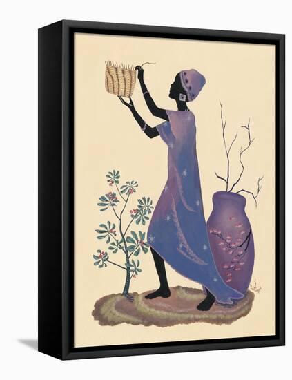 Weaving Basket - Purple Dress-Judy Mastrangelo-Framed Stretched Canvas