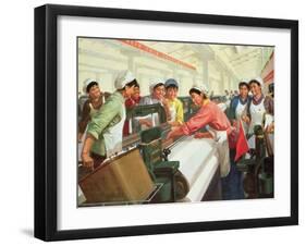 Weaving Cloth for the People, Propaganda Poster from the Chinese Cultural Revolution, 1970-null-Framed Giclee Print