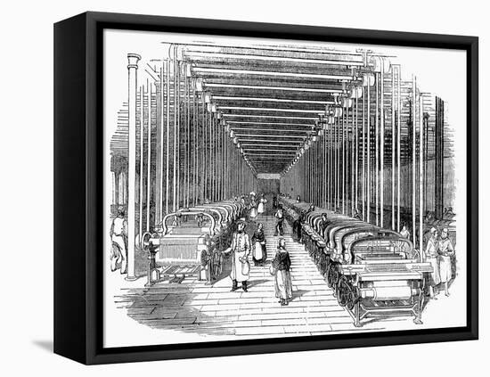 Weaving Shed Fitted with Rows of Power Looms Driven by Belt and Shafting, C1840-null-Framed Stretched Canvas
