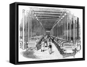 Weaving Shed Fitted with Rows of Power Looms Driven by Belt and Shafting, C1840-null-Framed Stretched Canvas