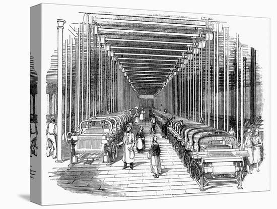 Weaving Shed Fitted with Rows of Power Looms Driven by Belt and Shafting, C1840-null-Stretched Canvas