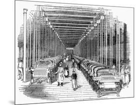 Weaving Shed Fitted with Rows of Power Looms Driven by Belt and Shafting, C1840-null-Mounted Giclee Print