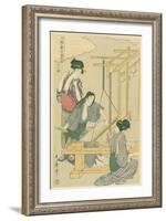 Weaving the Silk, No.12 from 'Joshoku Kaiko Tewaza-Gusa', C.1800-Kitagawa Utamaro-Framed Giclee Print