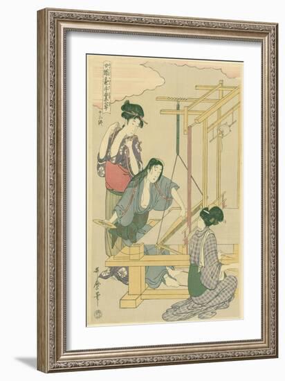 Weaving the Silk, No.12 from 'Joshoku Kaiko Tewaza-Gusa', C.1800-Kitagawa Utamaro-Framed Giclee Print