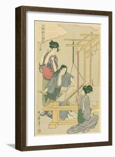 Weaving the Silk, No.12 from 'Joshoku Kaiko Tewaza-Gusa', C.1800-Kitagawa Utamaro-Framed Giclee Print