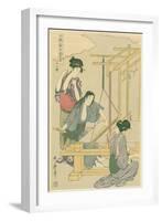 Weaving the Silk, No.12 from 'Joshoku Kaiko Tewaza-Gusa', C.1800-Kitagawa Utamaro-Framed Giclee Print