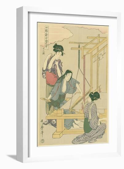 Weaving the Silk, No.12 from 'Joshoku Kaiko Tewaza-Gusa', C.1800-Kitagawa Utamaro-Framed Giclee Print