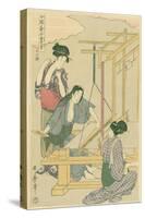 Weaving the Silk, No.12 from 'Joshoku Kaiko Tewaza-Gusa', C.1800-Kitagawa Utamaro-Stretched Canvas