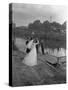 Wedding Couple Crossing the River Don, Mexborough, South Yorkshire, 1961-Michael Walters-Stretched Canvas