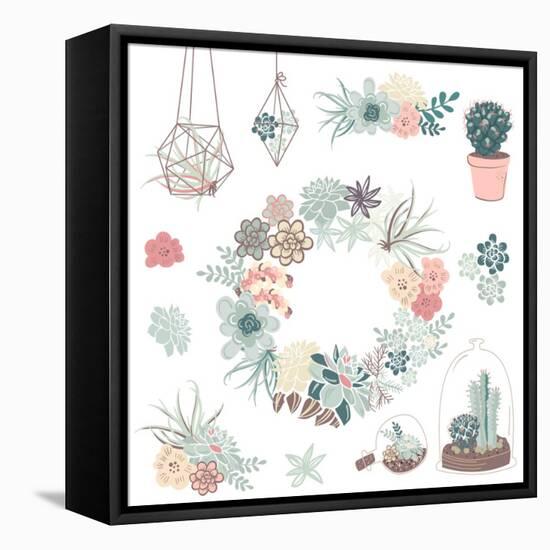 Wedding Graphic Set with Succulents, Wreath and Glass Terrariums-Alisa Foytik-Framed Stretched Canvas