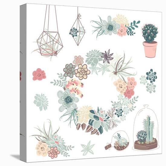 Wedding Graphic Set with Succulents, Wreath and Glass Terrariums-Alisa Foytik-Stretched Canvas