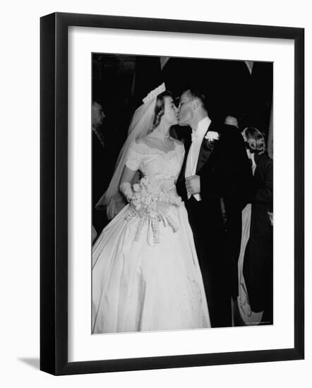 Wedding of Mary Freeman, Champion Swimmer, and John Kelly Kissing-George Skadding-Framed Photographic Print