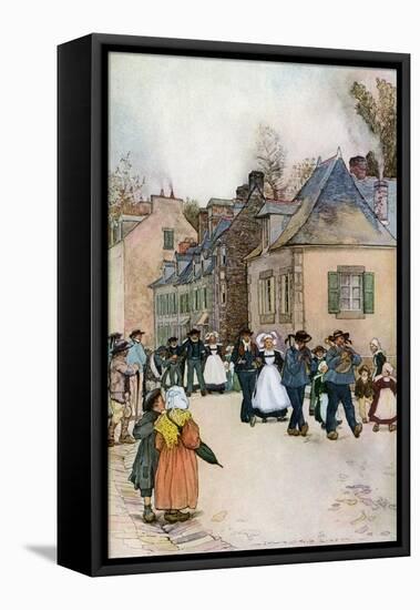 Wedding Party Strolling Through the Village of Pont-Aven in Brittany, France-null-Framed Stretched Canvas