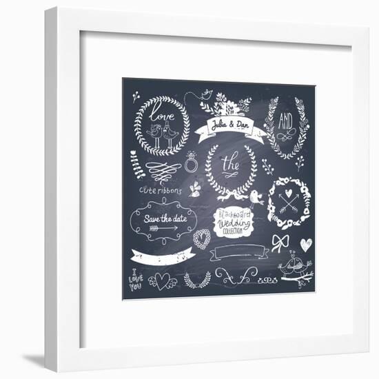 Wedding Romantic Collection with Labels, Ribbons, Hearts, Flowers, Arrows, Wreaths, Laurel and Bird-smilewithjul-Framed Art Print