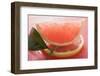 Wedge of Pink Grapefruit on Slice of Grapefruit with Leaf-Foodcollection-Framed Photographic Print