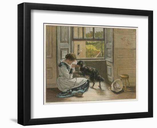 Weeping Girl Attracts the Sympathy of Her Dog-John Henry-Framed Photographic Print
