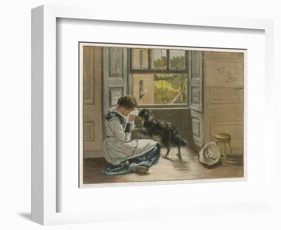 Weeping Girl Attracts the Sympathy of Her Dog-John Henry-Framed Photographic Print