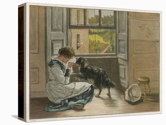 Weeping Girl Attracts the Sympathy of Her Dog-John Henry-Stretched Canvas