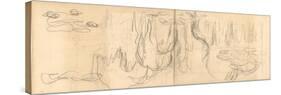 Weeping Willows Reflecting and Nympheas (Pencil on Paper)-Claude Monet-Stretched Canvas