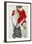 Weibliches Modell in feuerroter Jacke und Hose. 1914-Egon Schiele-Framed Giclee Print