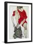 Weibliches Modell in feuerroter Jacke und Hose. 1914-Egon Schiele-Framed Giclee Print