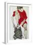 Weibliches Modell in feuerroter Jacke und Hose. 1914-Egon Schiele-Framed Giclee Print